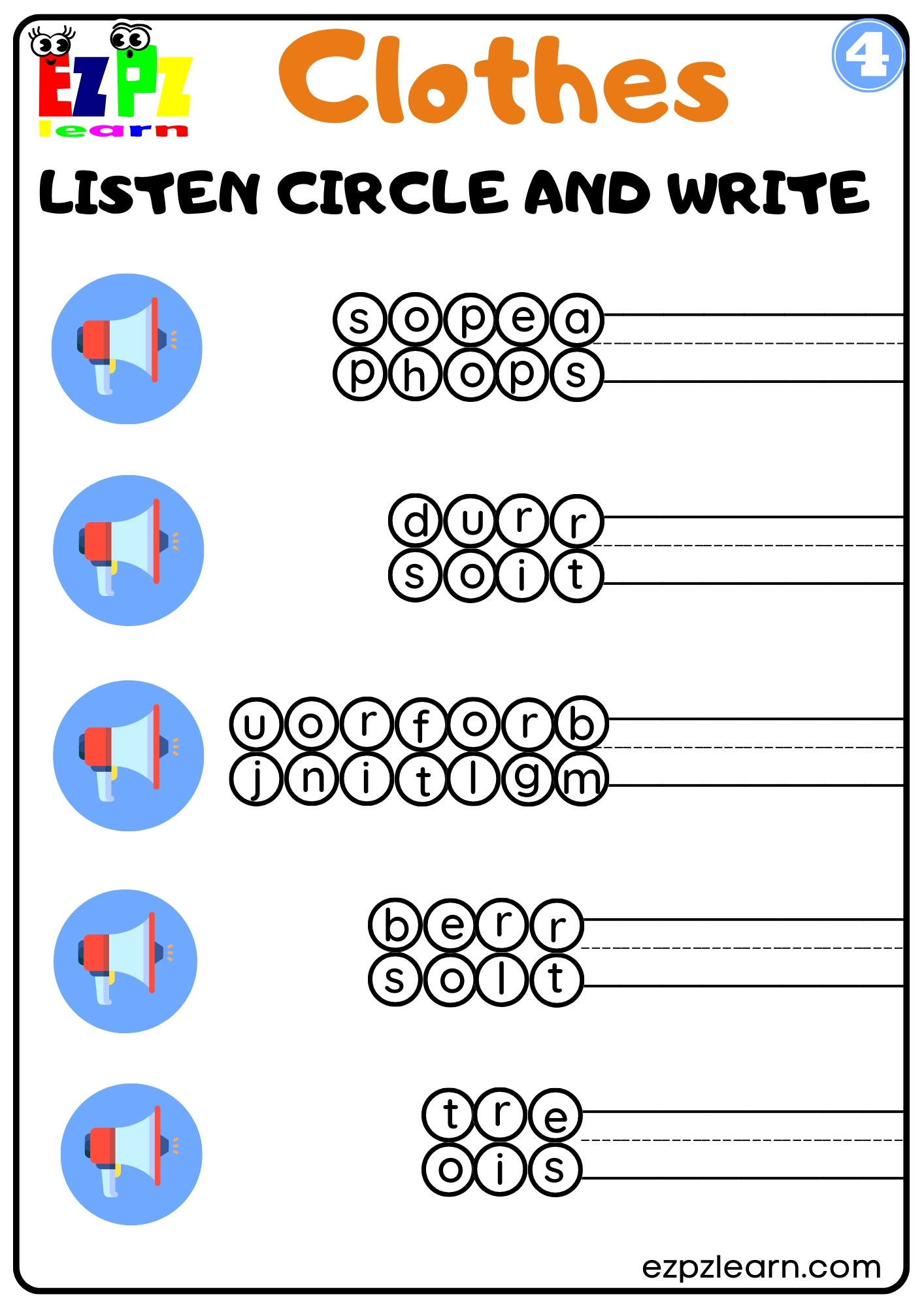 Interactive Clothes Worksheet Listen Circle And Write The Correct